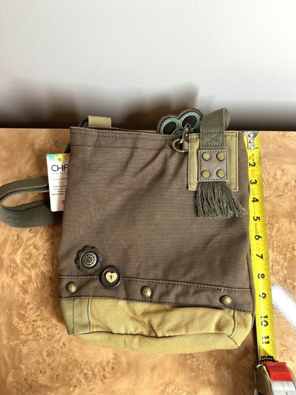 Chala Dog Paw Canvas Crossbody Bag NWT Brown Green Vegan Messenger Purse - Picture 8 of 8